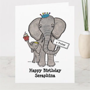 Personalized Elephant and Baby Card