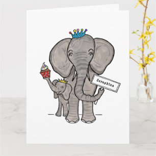 Personalized Elephant and Baby Card
