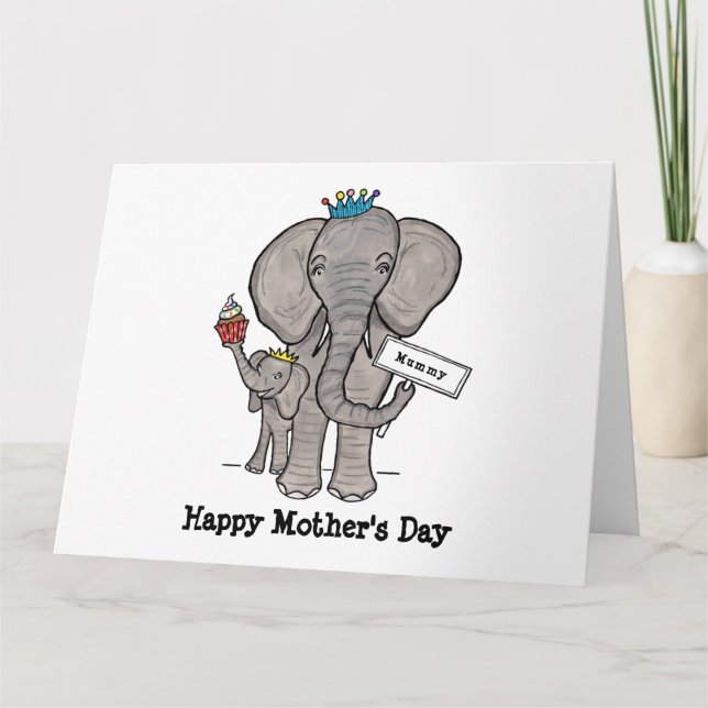 Personalized Elephant and Baby Mother's Day Card (Front)