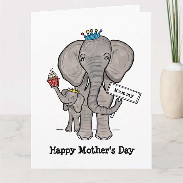 Personalized Elephant and Baby Mother's Day Card (Front)