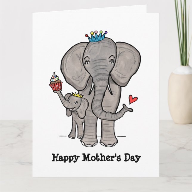 Personalized Elephant and Baby Mother's Day Card (Front)