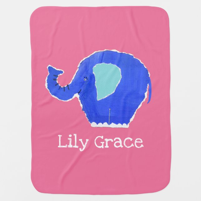 Personalized Elephant Baby Blanket (Front)