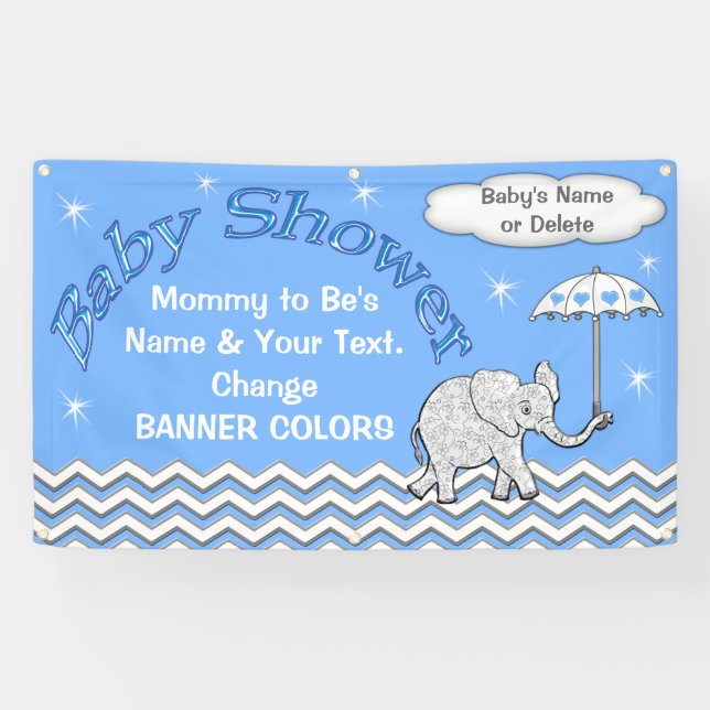 Personalized Elephant Baby Shower Banner for Boys (Horizontal)