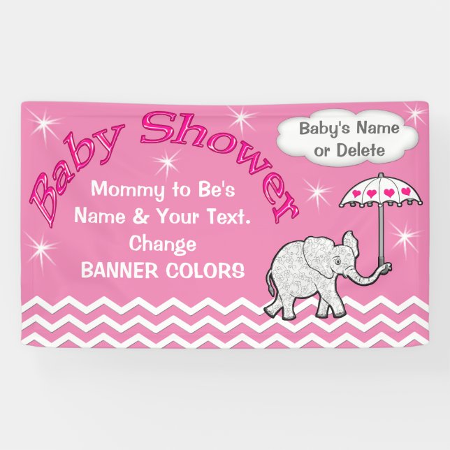 Personalized Elephant Baby Shower Banner for Girls (Horizontal)