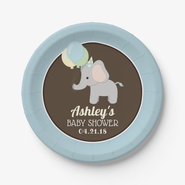 Personalized Elephant Baby Shower Paper Plates (Front)