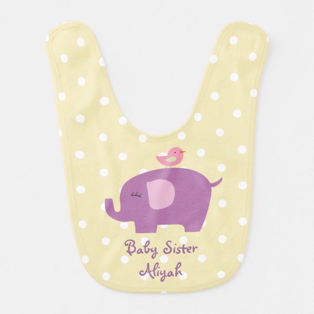 Personalized Elephant Bird Baby Bib (Front)