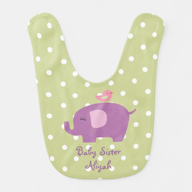 Personalized Elephant Bird Baby Bib (Front)