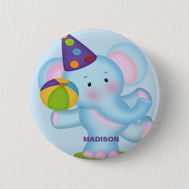 Personalized Elephant Birthday Button (Front)