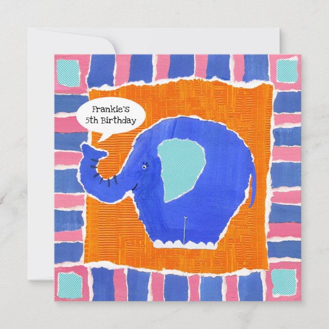 Personalized Elephant Birthday Invitation (Front)