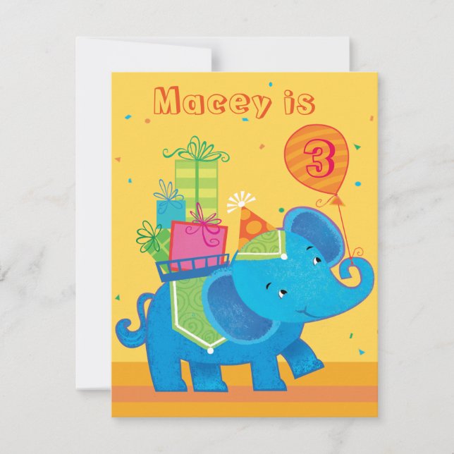 Personalized Elephant Birthday Invitation (Front)
