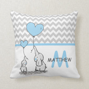 Personalized Elephant Blue Chevron Nursery BOY Throw Pillow