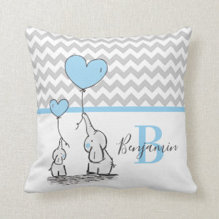 Personalized Elephant Blue Chevron Nursery BOY Throw Pillow