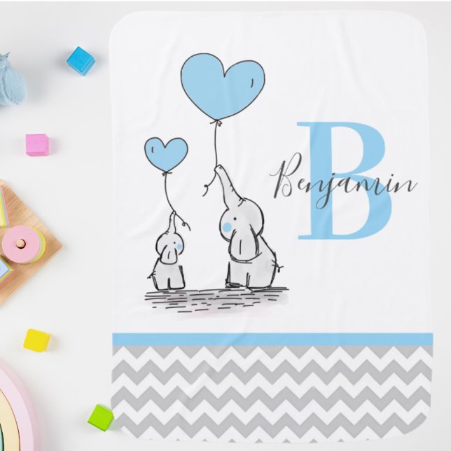 Personalized Elephant Blue Gray Chevron BOY Baby Blanket (Creator Uploaded)