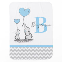 Personalized Elephant Blue Grey Chevron BOY Baby Blanket Personalized Elephant Blue Grey Chevron BOY Baby Blanket