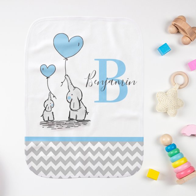Personalized Elephant Blue Grey Chevron BOY Baby Burp Cloth (Creator Uploaded)