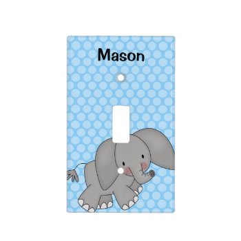Personalized Elephant Blue Polka Dot Kids Light Switch Cover by WhimsicalPrintStudio at Zazzle