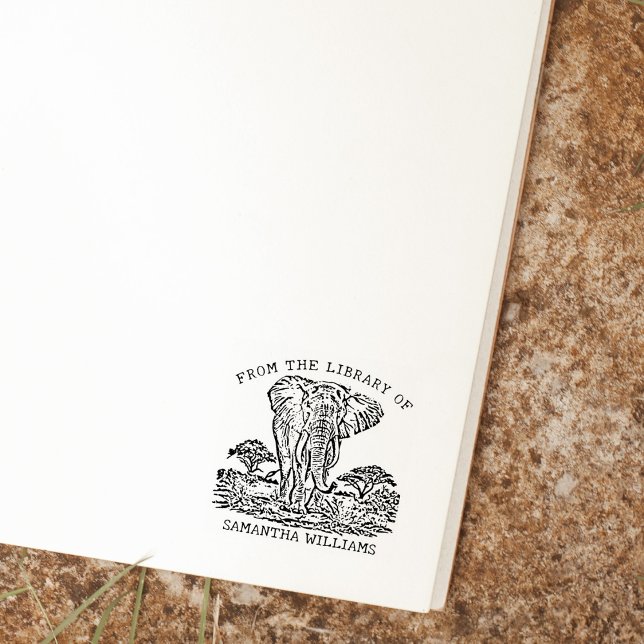 Personalized Elephant Bookplate Rubber Stamp (Creator Uploaded)