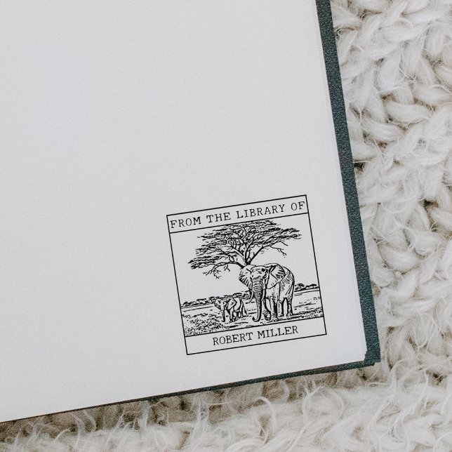 Personalized Elephant Bookplate Rubber Stamp (Creator Uploaded)