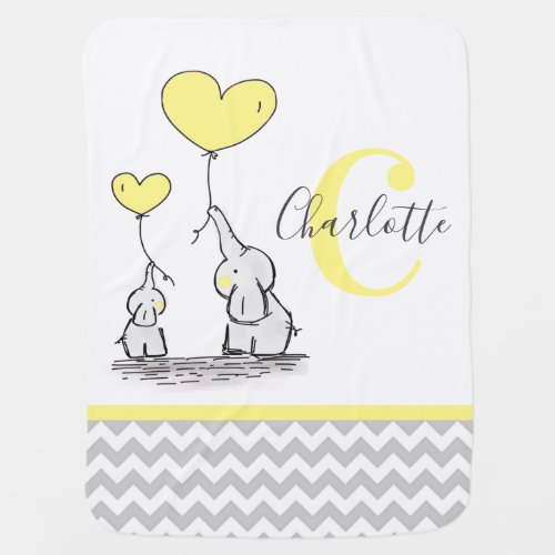 Personalized Elephant Butter Yellow Chevron Gender Baby Blanket
