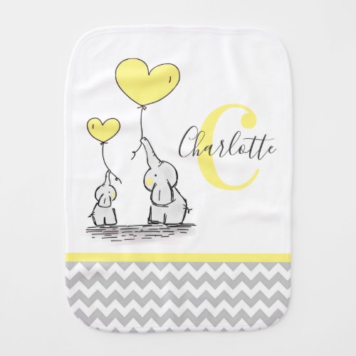 Personalized Elephant Butter Yellow Chevron Gender Baby Burp Cloth
