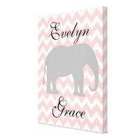 Personalized Elephant Chevron Baby Girl Nursery Canvas Print