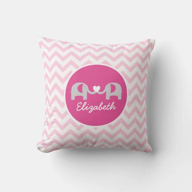 Personalized Elephant Chevron Pillow Pink (Front)