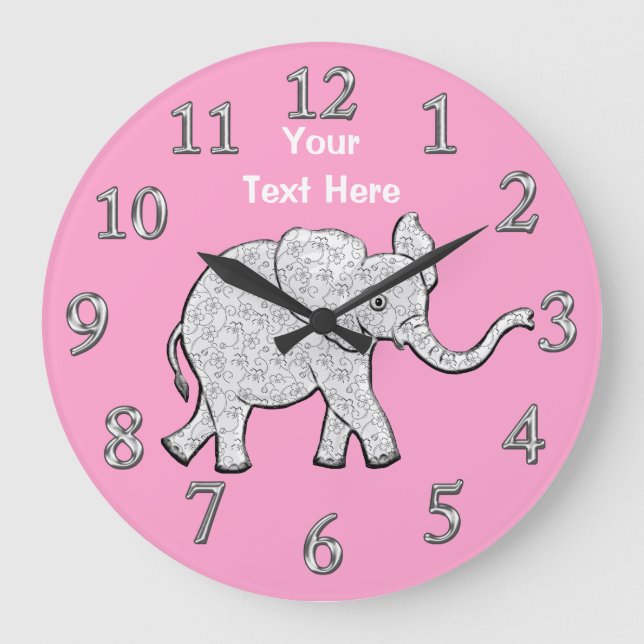 Personalized Elephant Clock Nursery Decor for Girl (Front)