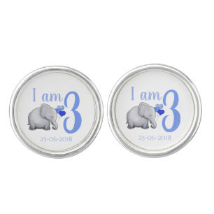 Personalized Elephant Custom Age/3rd Birthday Cufflinks