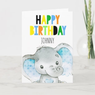 Personalized Elephant Cute Boy Happy Birthday Card