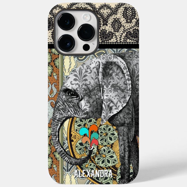 Personalized Elephant Damask Case-Mate iPhone Case (Back)