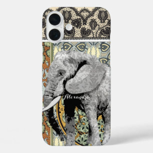 Personalized Elephant Damask iPhone 16 Plus Case