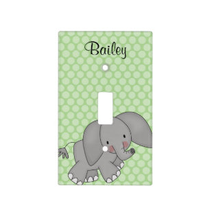 Personalized Elephant Green Polka Dot Kids Light Switch Cover