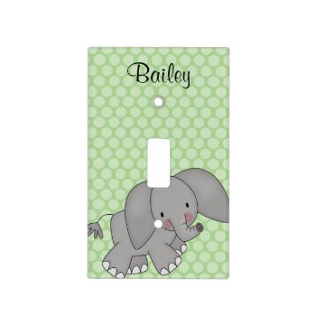 Personalized Elephant Green Polka Dot Kids Light Switch Cover by WhimsicalPrintStudio at Zazzle
