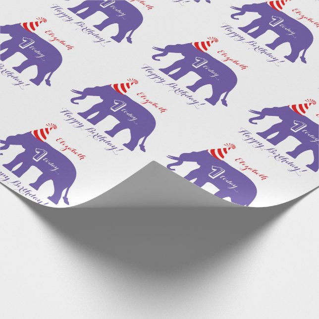 Personalized elephant Happy 1st Birthday Wrapping Paper (Corner)