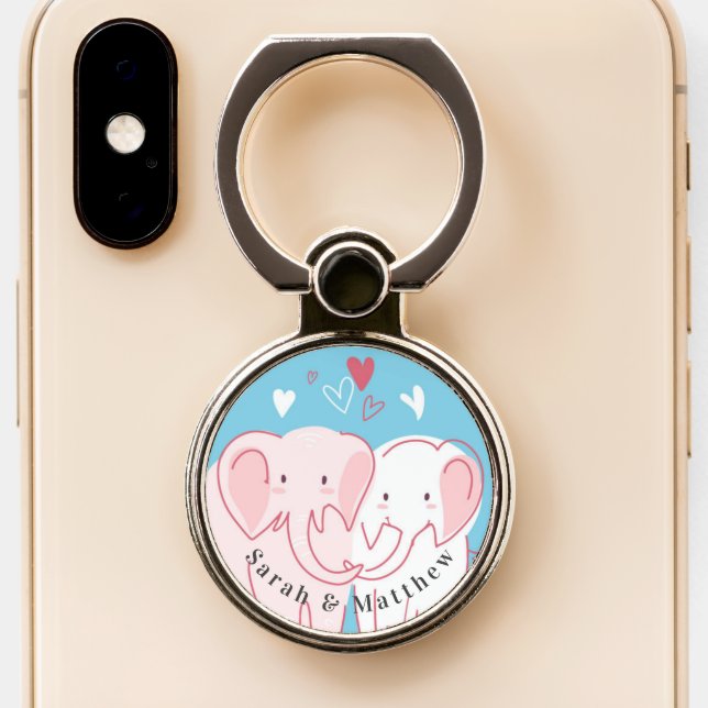 Personalized Elephant Love Monogram Phone Ring Stand (Close Up)
