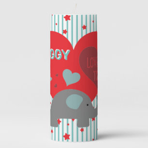 Personalized Elephant Love You Tons Pillar Candle