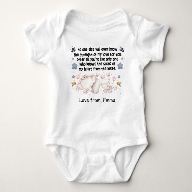 Personalized Elephant Mom, love from Custom Name   Baby Bodysuit (Front)