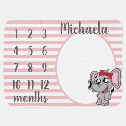 Personalized Elephant Monthly Milestone Girl Baby Blanket