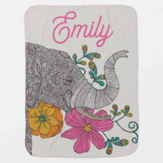Personalized Elephant Name Kids Baby Blanket