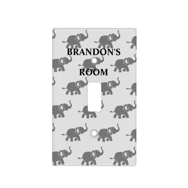Personalized Elephant Pattern Baby Boy Nursery Light Switch Cover (Front)