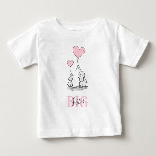 Personalized Elephant Pink Grey BIG SISTER Baby T_Shirt