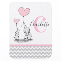 Personalized Elephant Pink Grey Chevron Girl Baby Blanket Personalized Elephant Pink Grey Chevron Girl Baby Blanket