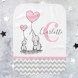 Personalized Elephant Pink Grey Chevron Girl Baby Burp Cloth