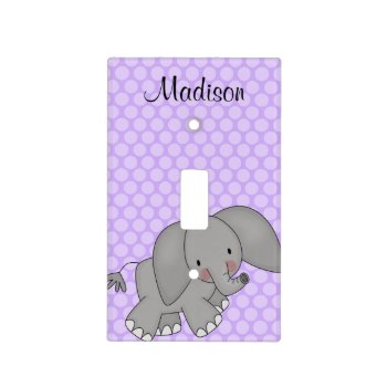 Personalized Elephant Purple Polka Dot Kids Light Switch Cover by WhimsicalPrintStudio at Zazzle
