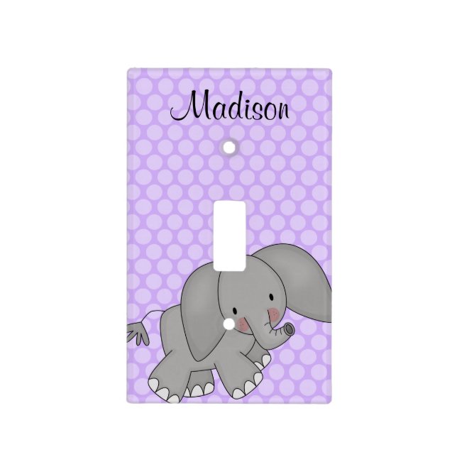Personalized Elephant Purple Polka Dot Kids Light Switch Cover (Front)