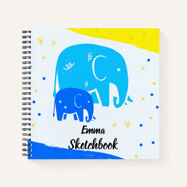 Personalized Elephant Sketchbook for Kids Notebook (Front)