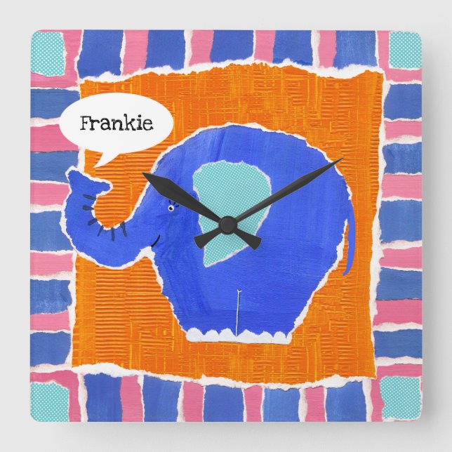 Personalized Elephant Square Wall Clock (Front)