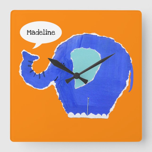 Personalized Elephant Square Wall Clock (Front)