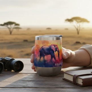 Personalized Elephant Sunset Safari Gift Thermal Wine Tumbler
