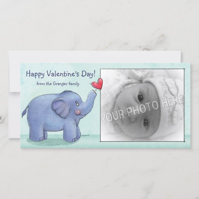 Personalized Elephant Valentine's Day Photo Cards (Front)